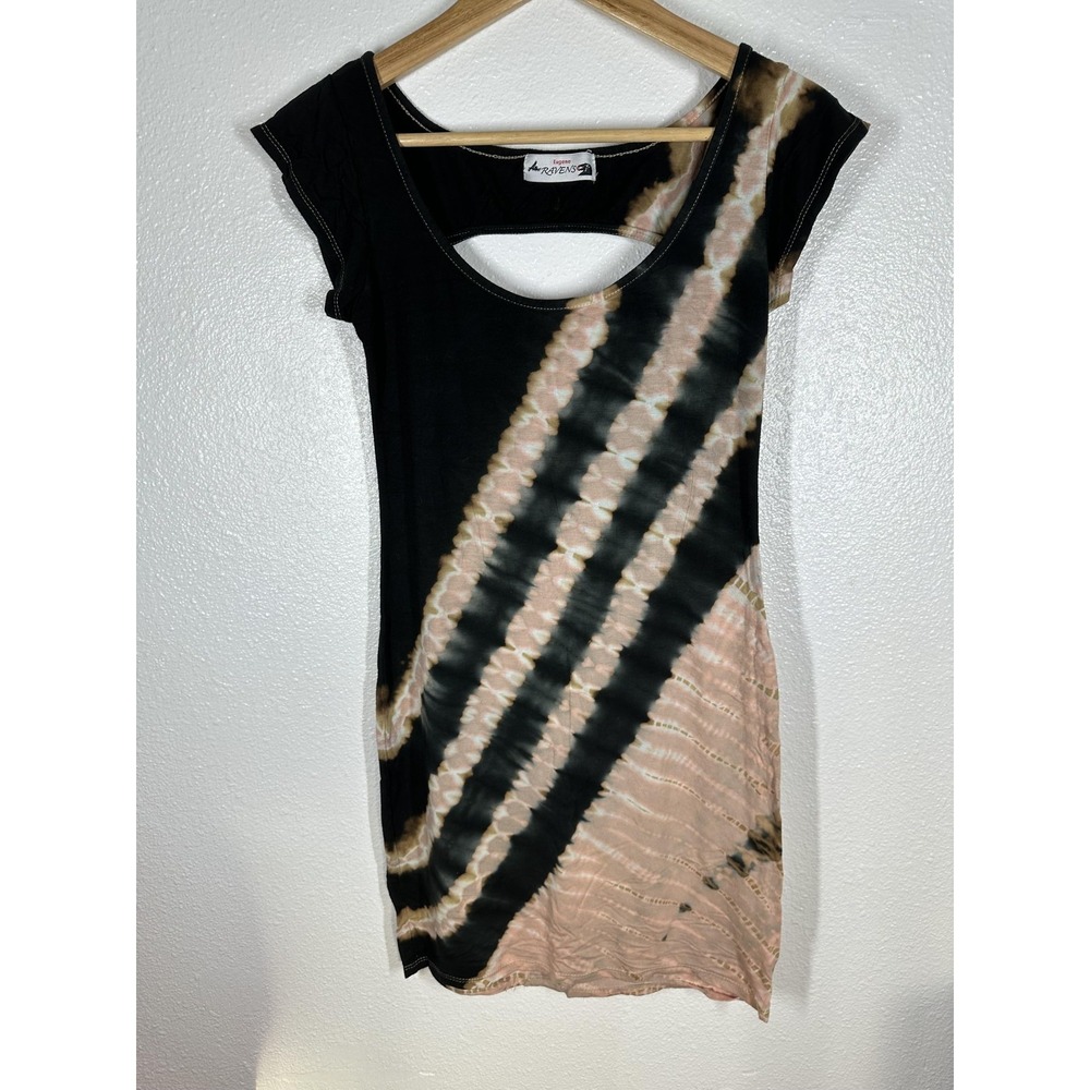 Eugene‎ Ravens Dress Womens Small Black Beige Tie Dye Bodycon Cutout Back